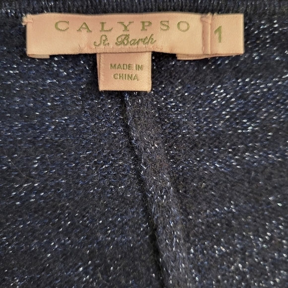 Calypso St. Barth Blue Sparkly Cashmere Caftan Sweater - Picture 5 of 7